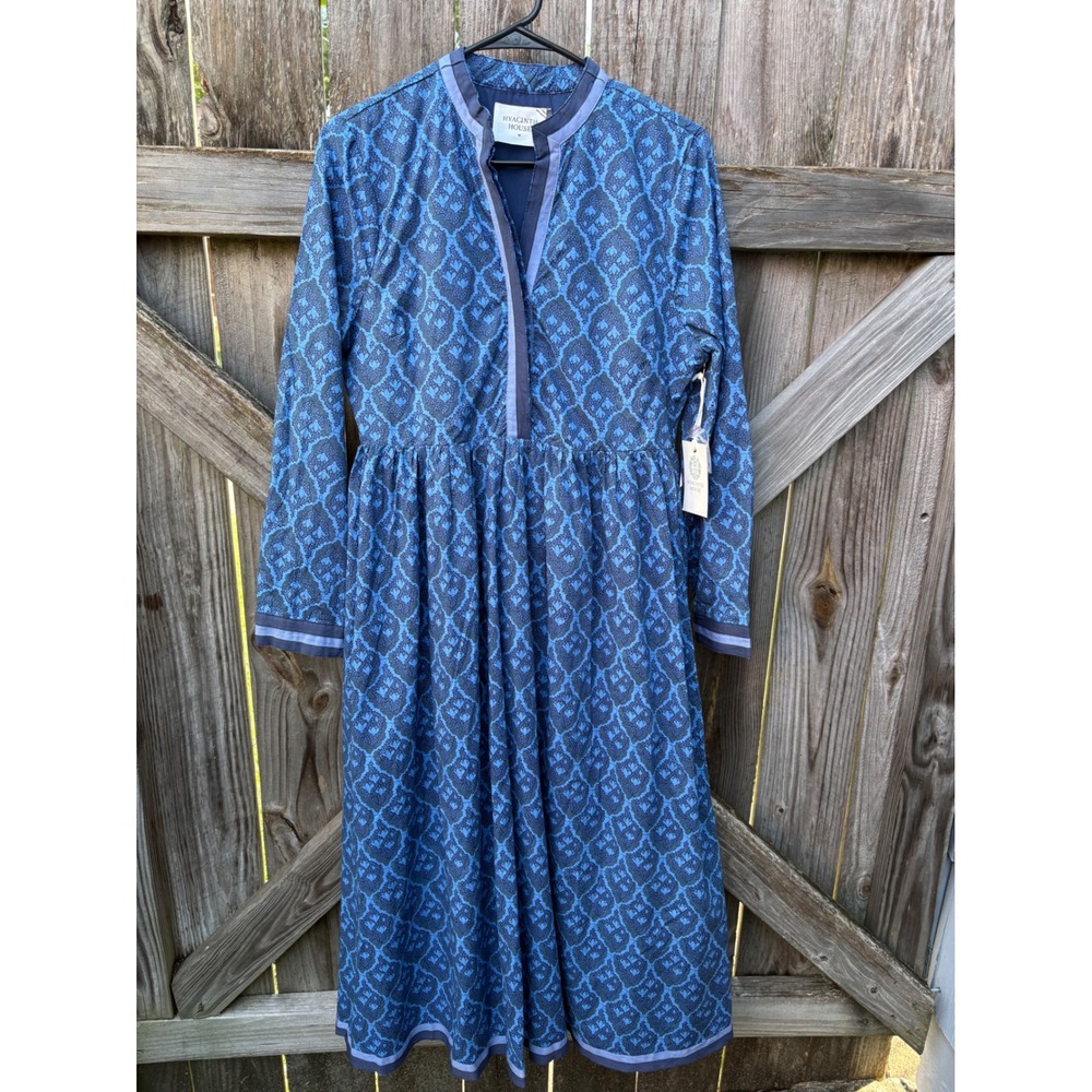 Hyacinth House Navy Blue Patterned Cotton Midi Dress LJ176D Med NWT MSRP $130